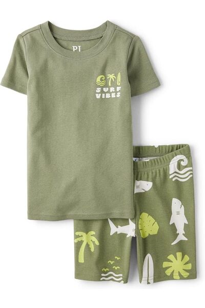 The Children's Place Boys' 100% Cotton Sleeve Top and Shorts 2 Piece Pajama Set