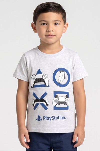 Playstation تي شيرت للأطفال الصغار بأكمام قصيرة وطباعة جرافيك، رمادي فاتح