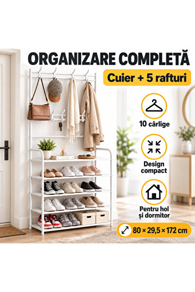 iTin Cuier haine cu suport pantofi, 5 rafturi, 80x29.5x172 cm, alb
