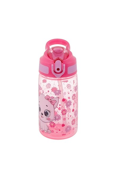 OEM Sticlă Apă Copii Pisică Roz Pop-Up, Fără BPA, Pai Silicon, 500ml