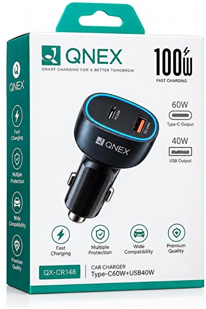Generic Qnex 100W Super Fast Car Charger, Dual Port (60W Type-C Pd and 40W Us...