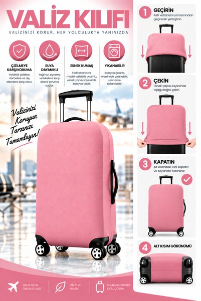 travelp Valiz Kılıfı Likralı Esnek Dayanıklı Kumaş Toz Pembe