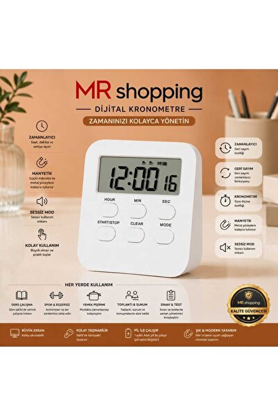 mr shopping MR Dijital Saat, Kronometre ve Geri Sayım Zamanlayıcı – Manyetik,...