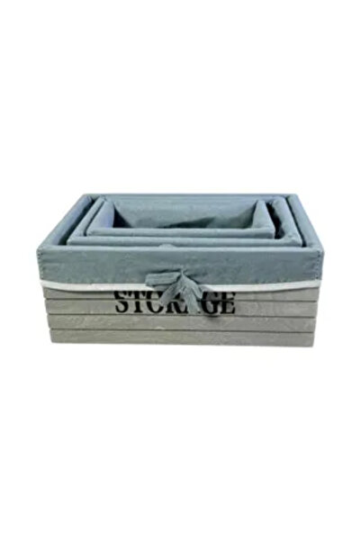 Generic Brand Set of 3 wood and Polyester storage boxes with gray textile ins...