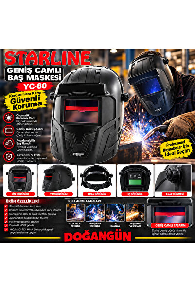Starline GENİŞ CAMLI BAŞ KAYNAK MASKESİ CAMLAR HEDİYELİ