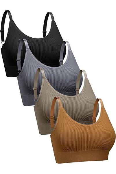 SATINIOR Women's 4 Pcs Mini Camisole Wireless Padded Seamless Sports Straps F...