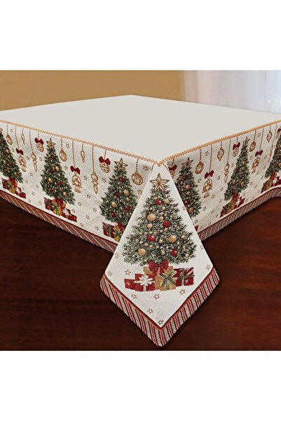 DD SHOP Fata de Masa de Craciun Tapestry Ecru Brad 120x120cm - Tapiserie Carou