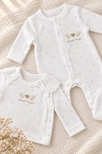 Tuğra Bebe 10-Piece Hospital Release Newborn Baby Set, 100% Cotton, Angel Patterned