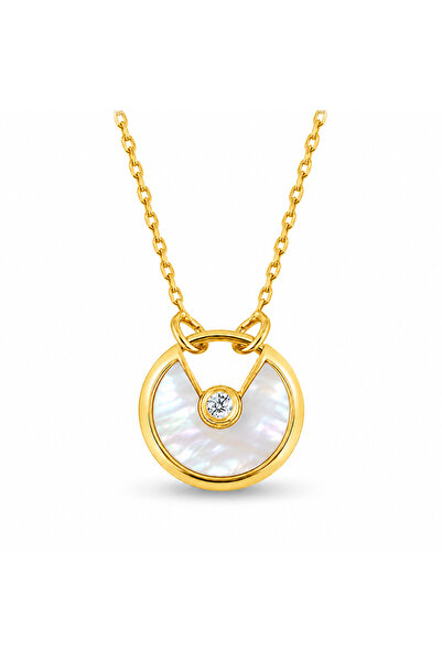 SUNSHINE 925 Ayar Gümüş Gold Kaplamalı Taşlı Yuvarlak Kolye