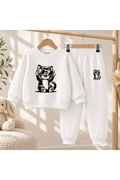 playwear Team Sweatshirt Cat Drawing V2 Printed Girls Boys Crew Neck