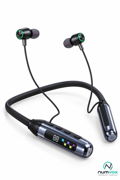 numvox Lkb-43 Boyunluklu Kablosuz Bluetooth Kulaklık LED Ekranlı Hafıza Kartı...