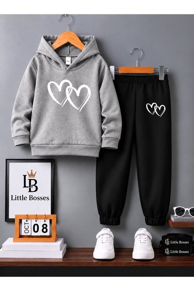 LB little bosses بدلة رياضية شتوية للأطفال للجنسين (قلب مزدوج)