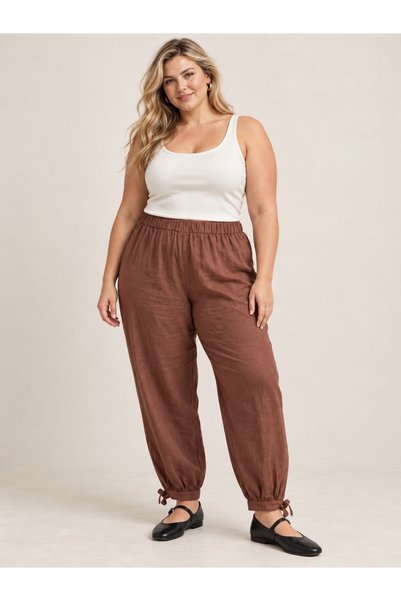 DEEP FAIR Women's Plus Size Elastic Waist, Tie Detail at the Leg, Comfortable...