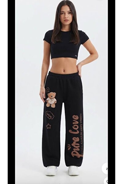 JANTIL MODA 3 Threaded High Waist Sweatpants with Teddy Bear and "Pure Love" ...