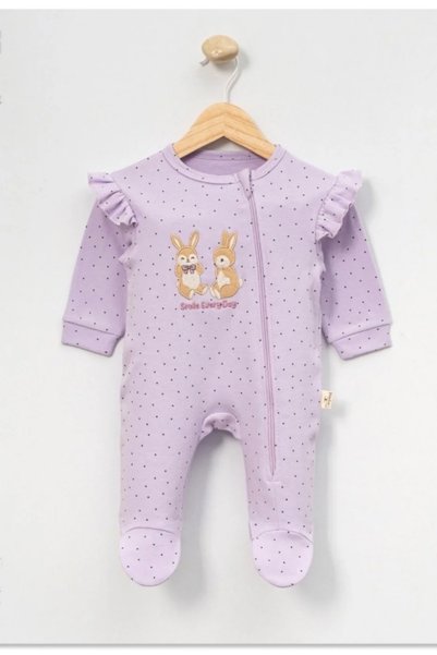 Tuğra Bebe 3-Piece Zippered Booties Long Sleeve Baby Romper Set 100% Cotton 0-3 Months