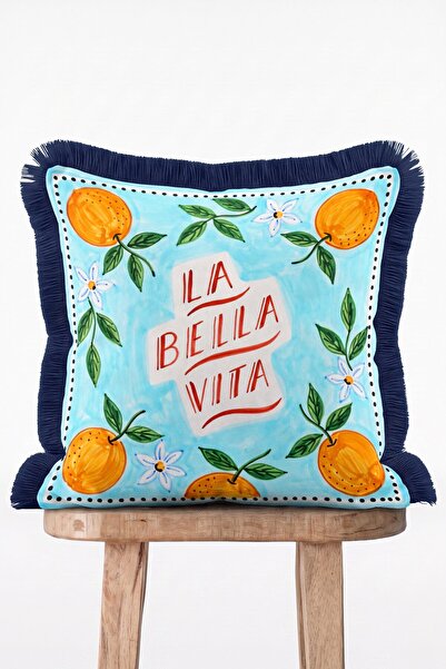 IdeCraft غطاء وسادة مزخرف بنمط البحر الأبيض المتوسط ​​من La Bella Vita بنقشة ...