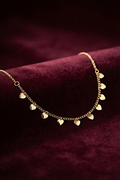 GENELOEM Gold Brass Heart Model Women's Necklace 5886 - Stepco5807-7727