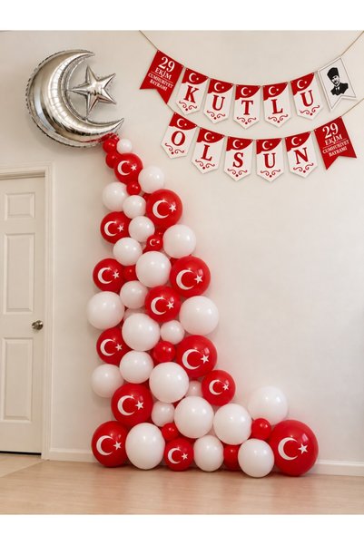 Doğasüs 29 Ekim Kutlu Olsun Ay Yıldız Balon Baskılı Balon Kutlama Süsleme Seti