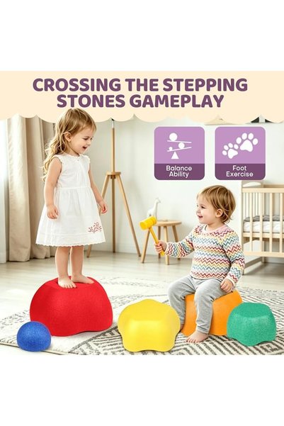 TERRIFI Balance Stepping Stones for Kids, Flower Shaped Sensory Obstacle Course and Rainbow Coordination Toy