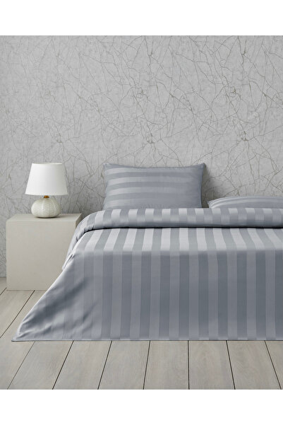 English Home Deluxe Çizgili Pamuk Saten Çift Kişilik Çarşaflı Nevresim Takımı...