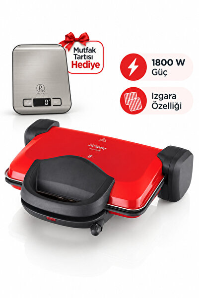 Arzum Sultane 4 Dilim 1800 W Güç Tost Makinesi Kırmızı AR2007 Mutfak Tartısı Hediye (Onerous)
