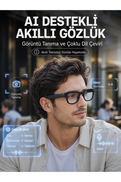 ECRUZ Kontrollü Siyah 3 Lensli Akıllı Kamera Gözlüğü 8 MP Fotoğraf Video Çekim AI