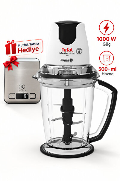TEFAL Masterchop Powelix Extra 1000 W Güç Doğrayıcı & Rondo Gümüş Mutfak Tartısı Hediye (Onerous)