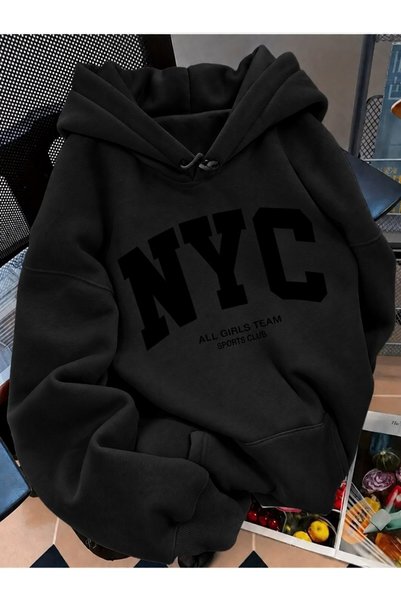 ELAN WEAR Unisex Kadın/Erkek Premium 3 İplik Oversize Baskılı Hoodie Kalın Ka...