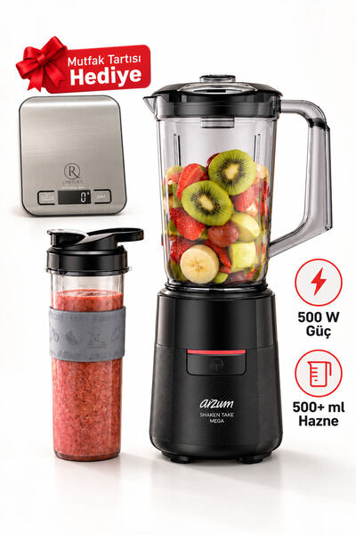 Shake’N Take Mega 500 W Güç Kişisel Blender Siyah AR1193 Mutfak Tartısı Hediye (Onerous)