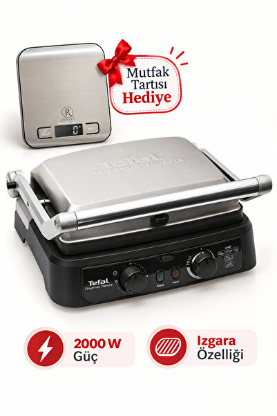 TEFAL Grill Gourmet Minute 2000 W Güç Tost Makinesi Gri Mutfak Tartısı Hediye (Onerous)