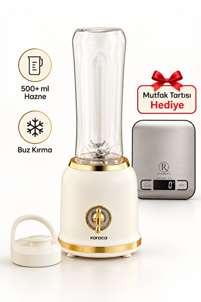 Karaca Retro Personal Smoothie 500+ ml Hazne Kişisel Blender Krem Mutfak Tartısı Hediye (Onerous)
