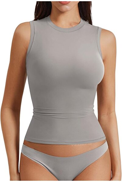 GENERAL YEOREO Women Basic Mock Neck Workout Crop Top Sleeveless Double Lined...