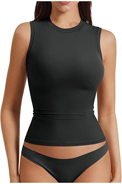 GENERAL YEOREO Women Basic Mock Neck Workout Crop Top Sleeveless Double Lined...