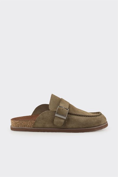 Elle Shoes Haki Deri Erkek Terlik
