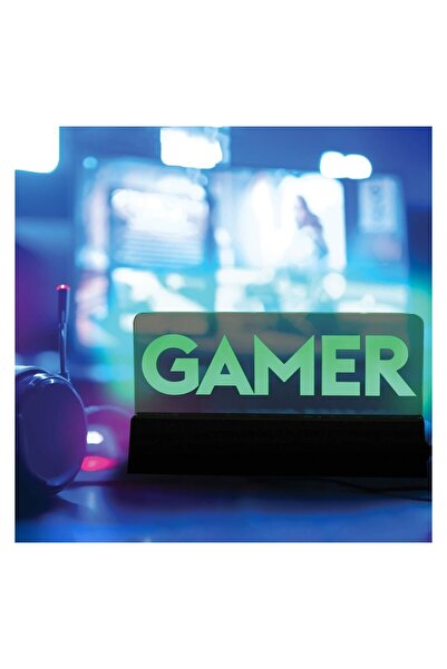 OEM Lampă GAMER Verde 18,5x3x10 cm cu LED – Decor Gaming Alimentat cu 3 Bater...