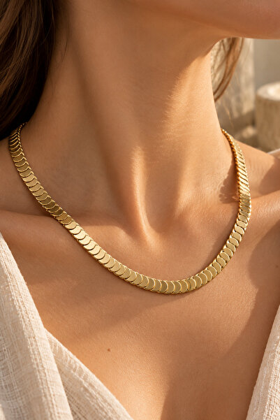 Rua Jewelry Steel Italian Herringbone Sequin Necklace 5 mm Gold Color |   Ant...