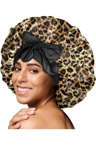 BONNET QUEEN قبعة نوم حريرية للنساء، قبعة شعر حريرية مزدوجة الطبقات مع شريط ق...