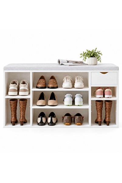 Rebiko Dulap pentru pantofi cu scaun, alb, stil loft, bancă pentru hol, 100 cm