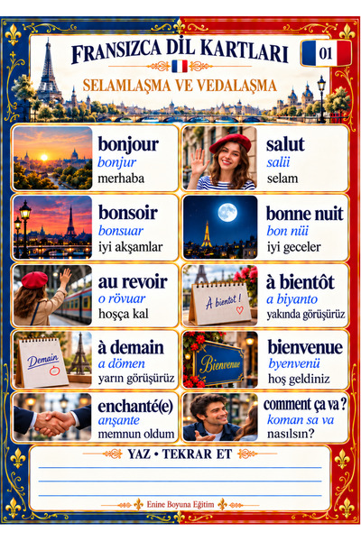 Enine Boyuna Eğitim French Language Cards with Chain