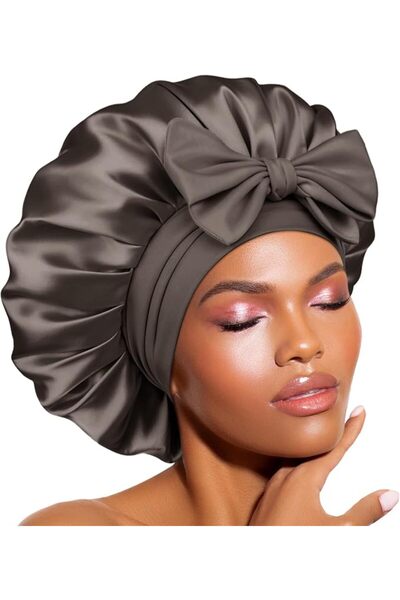 BONNET QUEEN قبعة نوم حريرية للنساء، قبعة شعر حريرية مزدوجة الطبقات مع شريط ق...