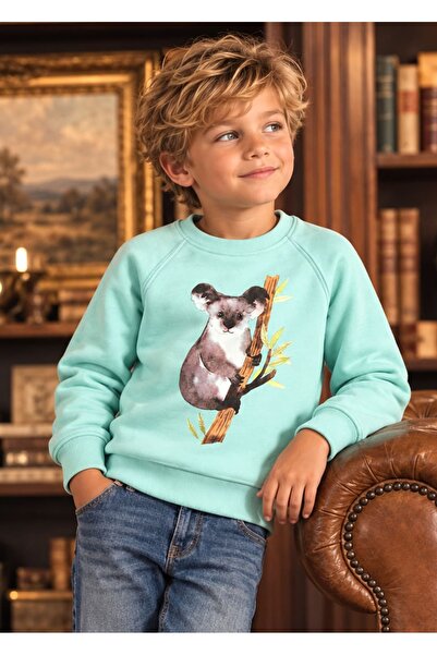 Ozmoz By Mukadder Özden Organic Koala Printed Green Winter Boys' Sweatshirt