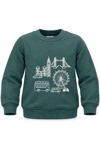 Ozmoz By Mukadder Özden Organic London Printed Green Winter Boys' Sweatshirt