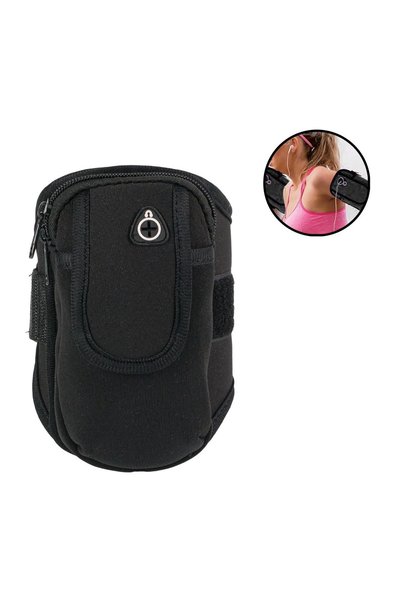 OEM Husă Sport pentru Braț Neagră 14x19 cm, Compartimente pentru Telefon, Che...