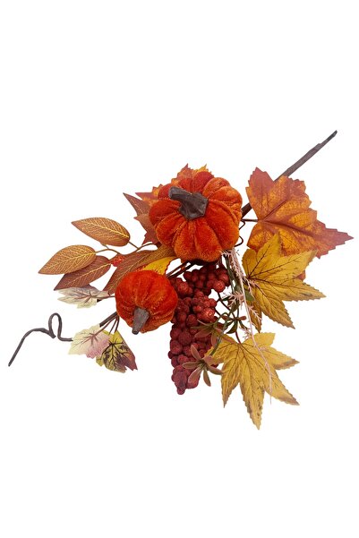 PRAVALIA CU SURPRIZE Ramură decorativă cu dovleci VELVET PUMPKIN, Portocaliu/Cupru, 35 cm