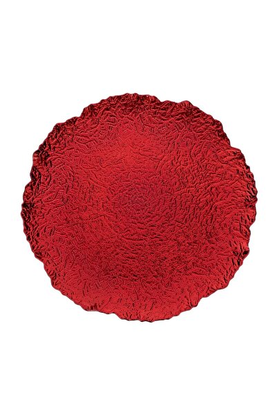OEM Platou Rotund Decorativ din Plastic de Craciun Rosu Reliefat Asimetric Ø3...