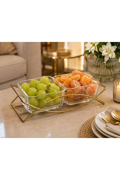 Harmony وعاء زجاجي من قطعتين مع حامل معدني، مقاس 22.2×12×5.3 سم