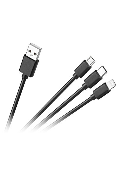Cabletech Cablu 3 în 1 USB A la micro USB + USB tip C + Lightning 1.2m 2A