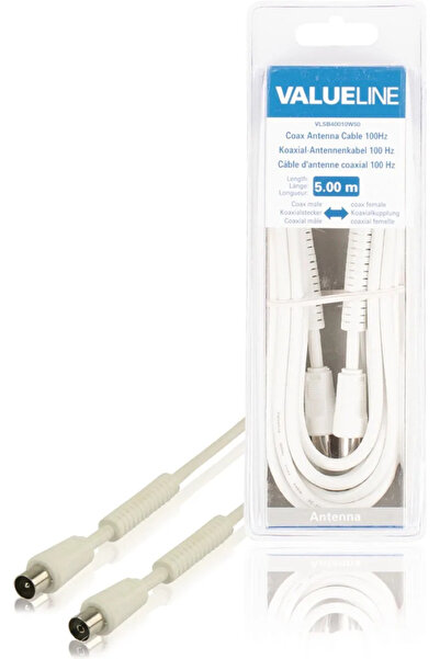VALUELINE Cablu antena coaxial 100dB coaxial tata - coaxial mama 5m alb