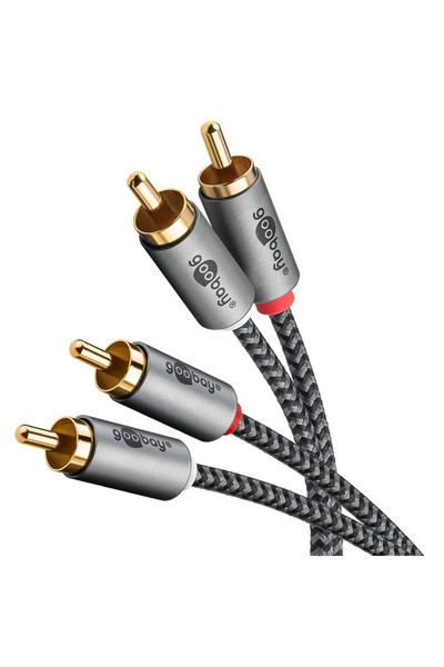 goobay Cablu stereo 2x RCA tata-tata 3m premium extrem de flexibil textil neg...