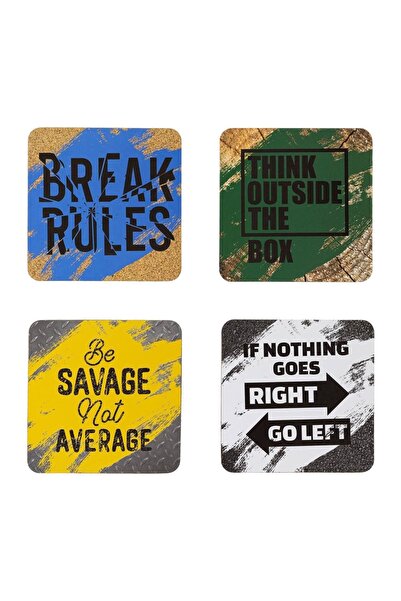 OEM Set 4 Suporturi pentru Pahare 10x10 cm, Plută și Lemn cu Mesaje Colorate ...